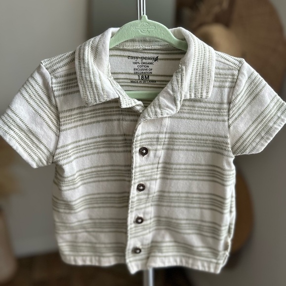Cream and Green Cotton Striped Kids Shirt - Picture 1 of 3